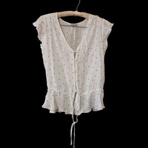 Rails White Button-Down Blouse with Black Dots